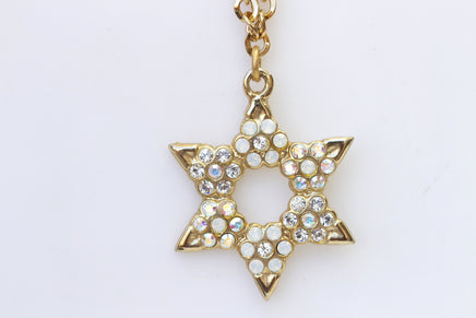 Star of David Necklace, Rebeka Necklace, Passover Gift, White Opal Ab Crystals Necklace, Jewish Jewelry, Unusual Necklace, Gold Necklace