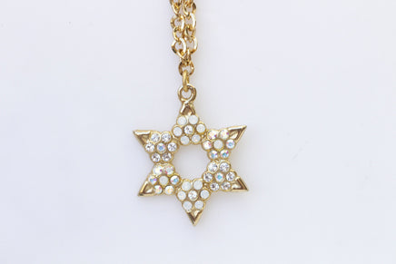 Star of David Necklace, Rebeka Necklace, Passover Gift, White Opal Ab Crystals Necklace, Jewish Jewelry, Unusual Necklace, Gold Necklace