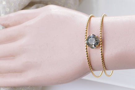 GRAY GOLD Bracelet, Rebeka Black Diamond Cuff Bracelet, Bridesmaid Gift Idea&#39;s, Bridal Grey Bracelet, Minimalist Bracelet, Dainty Jewelry