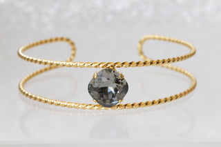 GRAY GOLD Bracelet, Rebeka Black Diamond Cuff Bracelet, Bridesmaid Gift Idea's, Bridal Grey Bracelet, Minimalist Bracelet, Dainty Jewelry