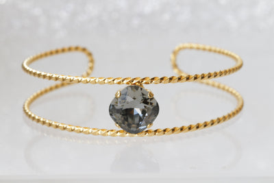 GRAY GOLD Bracelet, Rebeka Black Diamond Cuff Bracelet, Bridesmaid Gift Idea's, Bridal Grey Bracelet, Minimalist Bracelet, Dainty Jewelry