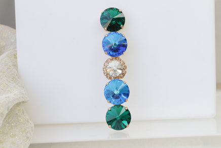 EMERALD BLUE BROOCH, Green And Sapphire Brooch, Oblong Brooch, Long Brooch, Stick Rebeka clothing Brooch, Coat Pin, Classic Gift For Her