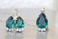 EMERALD TEARDROP NECKLACE, Dark Green Necklace, Wedding Emerald Bridal Jewelry, Bridesmaid Earrings Necklace Set Gift, Rebeka Pendant