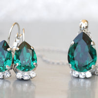 EMERALD TEARDROP Earrings, Dark Green Earrings, Wedding Emerald Bridal Jewelry,Bridesmaid Earrings Necklace Set Gift, Rebeka Drop Earring