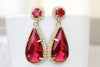 Red Rebeka EARRINGS, Red Teardrop Earrings, Ruby Red Statement Earrings, Rhinestone Ruby Earrings for Women, Red Halo Evening Earrings