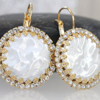 Pearl Bridal Earrings,Earrings With Real Pearls, Mother Of Pearl Earrings, Rebeka Crystal,Cream White Pearl Earrings,Mop Wedding Earrings