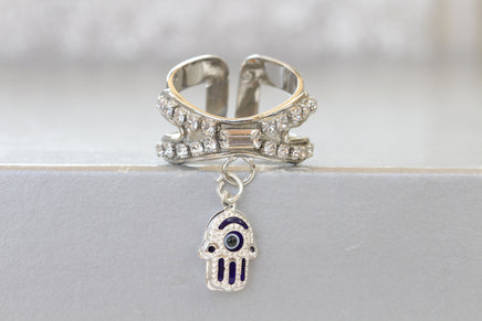 Silver Hamsa Ring, 925 Sterling Silver Hamsa Ring, Evil Eye Charm Ring, Hamsa Jewelry Gift, Silver Rebeka Hand Ring, Blue Eye Hamsa Ring