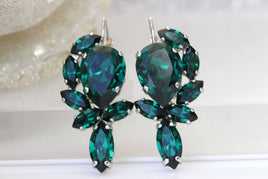 Emerald EARRINGS, Emerald Bridal Earrings, Rebeka Emerald Green Earrings, Statement Emerald Earrings, Emerald Cluster Drop Earrings Gift