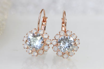 DUSTY BLUE Bridesmaid EARRINGS Set Of 5, Rose Gold Blue Earrings,Rebeka Drop Earrings, Light Blue And White Opal Earrings,Bridal Earring