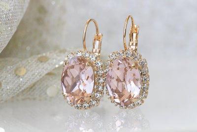 BLUSH BRIDAL EARRINGS, Morganite Crystal Jewelry, Pink Drop Earrings, Bridesmaid Earrings, Rebeka Vintage Earrings,Sparkly Dangle Earring