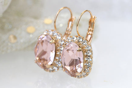 BLUSH BRIDAL EARRINGS, Morganite Crystal Jewelry, Pink Drop Earrings, Bridesmaid Earrings, Rebeka Vintage Earrings,Sparkly Dangle Earring