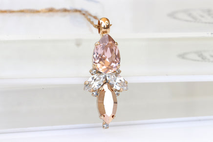 BLUSH ROSE NECKLACE, bridesmaid jewelry gifts, Rebeka Necklace, Bride Blush Pink Necklace, Bridal Morganite jewelry, Wedding Champagne