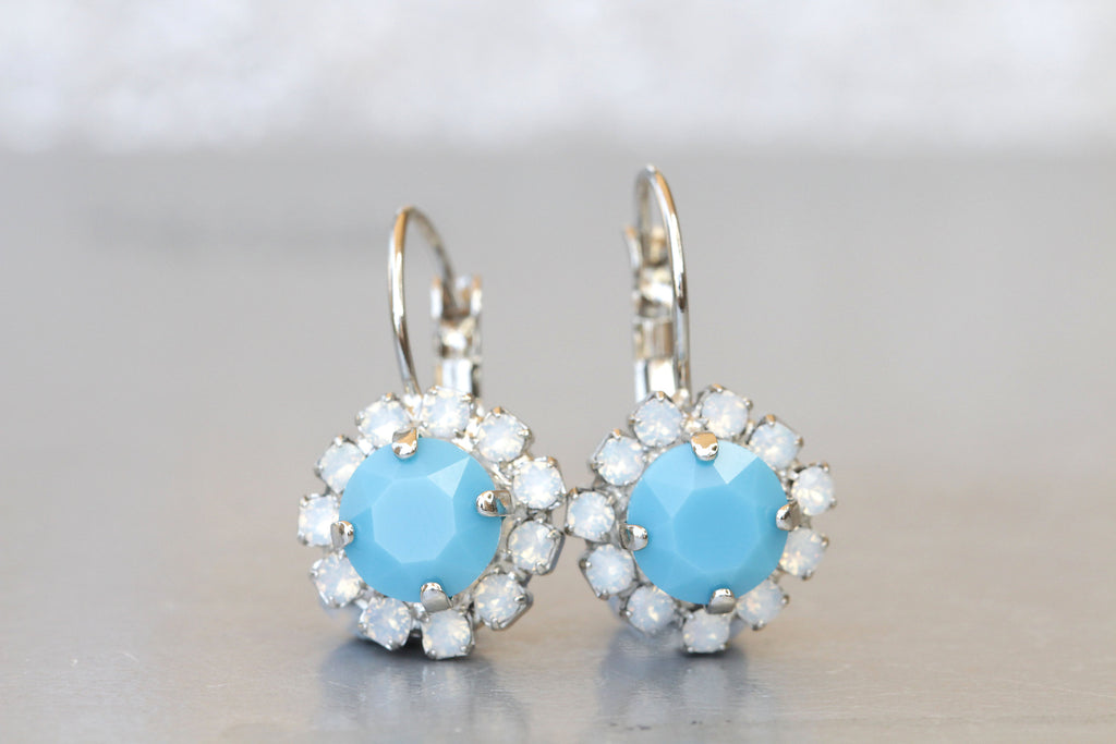 TURQUOISE Bridesmaid EARRINGS GIFT, Blue and White Earrings, Rebeka Dangle Earrings, Small Dainty Earrings, Bridal Showers Something Blue