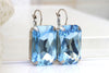 AQUAMARINE BIG EARRINGS, Crystal Earrings, Rectangle Earrings, Sky Blue Bridal Earrings Gift,Earrings Ring Set, Rebeka Light Blue Earring