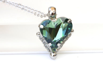 HEART NECKLACE, Rebeka Emerald Necklace, Green Heart Shaped Necklace, Bridesmaid Necklace Earrings Set, Anniversary Gift, Wife,Christmas