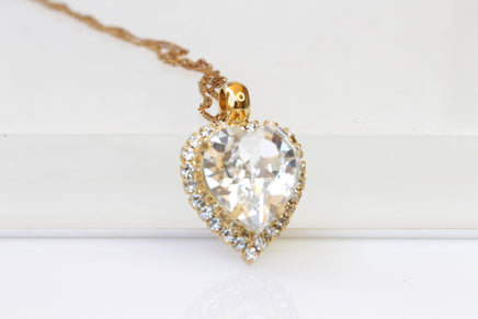 CRYSTAL Heart Shaped Necklace, Rebeka, Valentine Jewelry, Girlfriend Necklace Gift, Clear Diamond Like Necklace,Bridal Necklace, For Wife