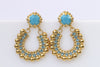 TURQUOISE GOLD EARRINGS, Boho Hoops, Gypsy Hoop Earrings, Moroccan Jewelry, Rebeka Vintage Earrings,Blue Turquoise Wedding Bridal Earring