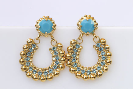 TURQUOISE GOLD EARRINGS, Boho Hoops, Gypsy Hoop Earrings, Moroccan Jewelry, Rebeka Vintage Earrings,Blue Turquoise Wedding Bridal Earring