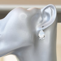 WHITE OPAL Earrings, White Milk Teardrop Earrings, Wedding Crystal Jewelry, Bridal Dainty Earrings Necklace Set, Rebeka Bridesmaid Gift