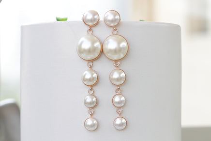 PEARL LONG EARRINGS, Statement Pearl Earrings, Pearl Bridal Earrings, Pearl Chandelier Earrings, Rebeka Pearl Earrings, Wedding Earrings