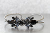 GRAY BLACK BRACELET, Rebeka Wedding Silver Bracelet, Open Bracelet, Bridal Silver Night Adjustable Cuff ,Woman Evening Jewelry