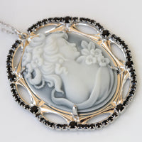 Cameo Necklace, Gray BLACK Cameo Pendant, Toggle Cameo Necklace, Statement Necklace, Antique Looking, Rebeka Cameo Necklace, Vintage Gift