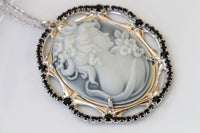 Cameo Necklace, Gray BLACK Cameo Pendant, Toggle Cameo Necklace, Statement Necklace, Antique Looking, Rebeka Cameo Necklace, Vintage Gift