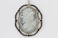 Cameo Necklace, Gray BLACK Cameo Pendant, Toggle Cameo Necklace, Statement Necklace, Antique Looking, Rebeka Cameo Necklace, Vintage Gift