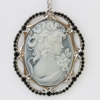 Cameo Necklace, Gray BLACK Cameo Pendant, Toggle Cameo Necklace, Statement Necklace, Antique Looking, Rebeka Cameo Necklace, Vintage Gift