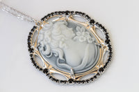 Cameo Necklace, Gray Cameo Pendant, Toggle Cameo Necklace, lucite cameo Necklace, Antique Style, Rebeka Cameo Necklace, Vintage Statement