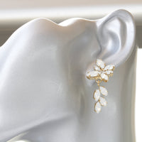 OPAL BRIDAL EARRINGS, White Cluster Wedding Earrings, Rebeka Earrings, Gold White Earrings,Custom Earrings,Bridesmaid Dangle Long Earring