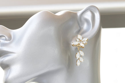 OPAL BRIDAL EARRINGS, White Cluster Wedding Earrings, Rebeka Earrings, Gold White Earrings,Custom Earrings,Bridesmaid Dangle Long Earring