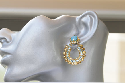 TURQUOISE GOLD EARRINGS, Boho Hoops, Gypsy Hoop Earrings, Moroccan Jewelry, Rebeka Vintage Earrings,Blue Turquoise Wedding Bridal Earring