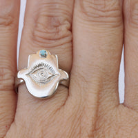 HAMSA RING, Evil Eye Ring, Turquoise Eye Ring, Hand Of Fatima Jewelry Set, Silver Hamsa Ring, Protection Ring, Christmas Gift, Custom Ring