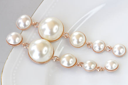 PEARL LONG EARRINGS, Statement Pearl Earrings, Pearl Bridal Earrings, Pearl Chandelier Earrings, Rebeka Pearl Earrings, Wedding Earrings