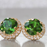 EMERALD BRIDESMAID EARRINGS, Olive Green Earrings, Rebeka Earrings, Bridal Earrings, Wedding Crystal Jewelry, Bridal Shower Party Gift