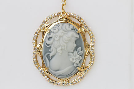 Cameo Necklace, Gray BLACK Cameo Pendant, Toggle Cameo Necklace, Statement Necklace, Antique Looking, Rebeka Cameo Necklace, Vintage Gift