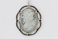 Cameo Necklace, Gray BLACK Cameo Pendant, Toggle Cameo Necklace, Statement Necklace, Antique Looking, Rebeka Cameo Necklace, Vintage Gift