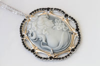 Cameo Necklace, Gray BLACK Cameo Pendant, Toggle Cameo Necklace, Statement Necklace, Antique Looking, Rebeka Cameo Necklace, Vintage Gift