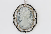 Cameo Necklace, Gray Cameo Pendant, Toggle Cameo Necklace, lucite cameo Necklace, Antique Style, Rebeka Cameo Necklace, Vintage Statement