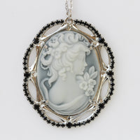 Cameo Necklace, Gray Cameo Pendant, Toggle Cameo Necklace, lucite cameo Necklace, Antique Style, Rebeka Cameo Necklace, Vintage Statement