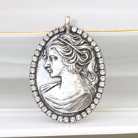 SILVER CAMEO NECKLACE, Big Cameo Necklace, Cameo Pendant, Antique Style, Rebeka Cameo Necklace, Statement Gift, vintage Cameo Necklace