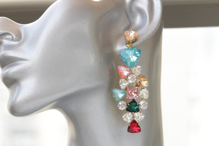 MULTICOLORS EARRINGS, Rebeka Mixed Colors Chandeliers, Long Evening Earrings, Mother Of The Groom Earrings,  Colorful Statement Earrings