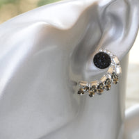GRAY BLACK EARRINGS, Gray Evening Earring, Rebeka Earrings, Cluster Stud Earrings, Silver Black Statement Woman Earrings, Formal Jewelry