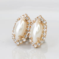 PEARL BRIDAL EARRINGS, Crystal And Pearls Wedding Earrings, Rebeka Earrings, Ivory pearl stud earrings, bridesmaid Minimalist Earrings