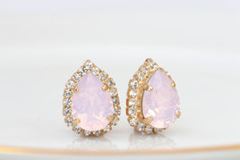 Pink Opal Earrings, Powder Pink Studs, Light Pink Rebeka Crystal Earrings, Pale Pink Clip On Earrings, Bridal Earrings, Bridesmaid Gift