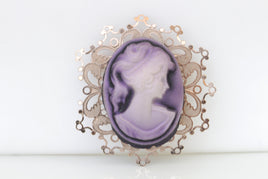 PURPLE CAMEO BROOCH, Vintage Cameo Brooch, Amethyst Cameo Brooch, Lady Cameo Brooches, Rose Gold Brooch, Gift For Mom ,Coat Brooch,Xmas Gift