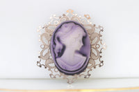 PURPLE CAMEO BROOCH, Vintage Cameo Brooch, Amethyst Cameo Brooch, Lady Cameo Brooches, Rose Gold Brooch, Gift For Mom ,Coat Brooch,Xmas Gift