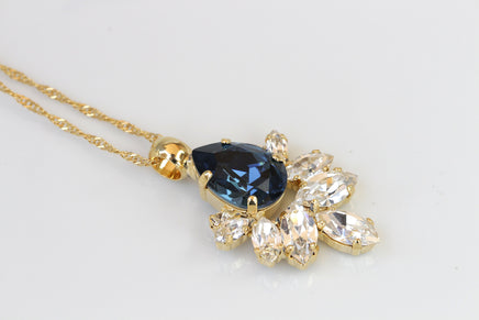 BLUE NAVY NECKLACE, Bridal Navy Blue Jewelry Gifts, Rebeka Necklace, Dark Blue Topaz Jewelry, Wedding Blue Navy Pendant,bridesmaids Gift