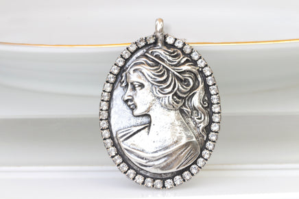 SILVER CAMEO NECKLACE, Big Cameo Necklace, Cameo Pendant, Antique Style, Rebeka Cameo Necklace, Statement Gift, vintage Cameo Necklace